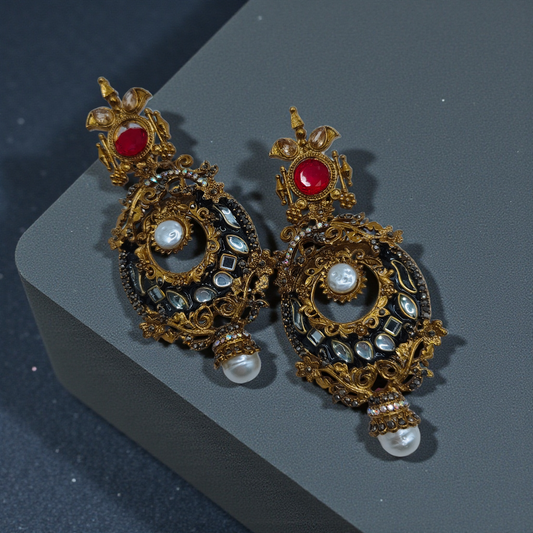 Antique Gold Pearl Drop Earrings Vintage Statement Jewelry