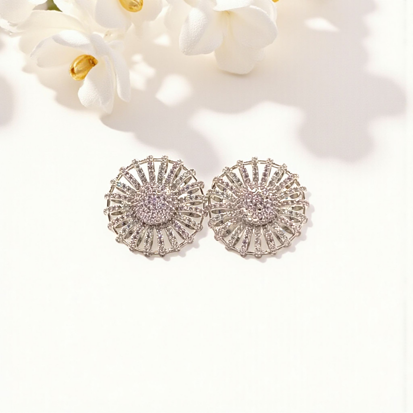 Elegant Silver Sunburst Earrings with Pave Stone &
Radiant Sunburst Earrings with Pink and White Stones