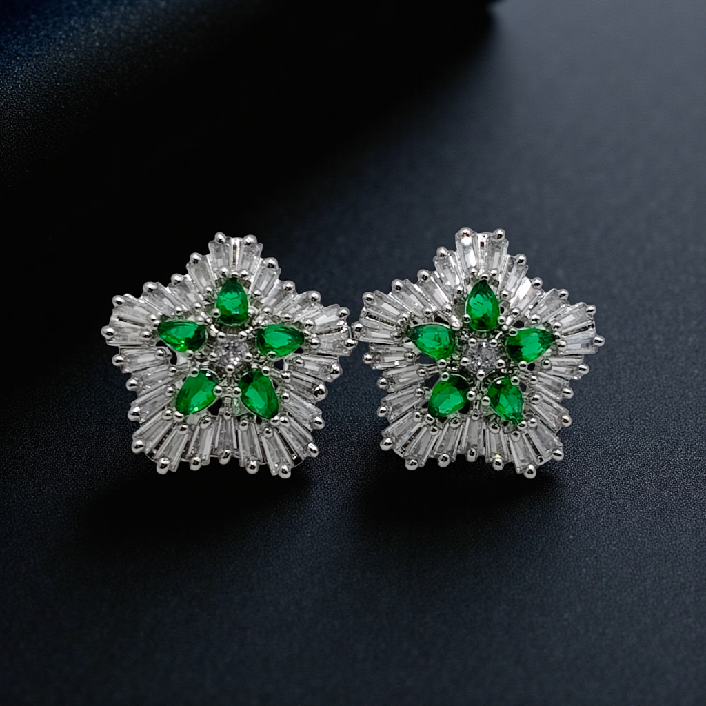 Crystal Floral Stud Earrings Silver Plated Statement Jewelry