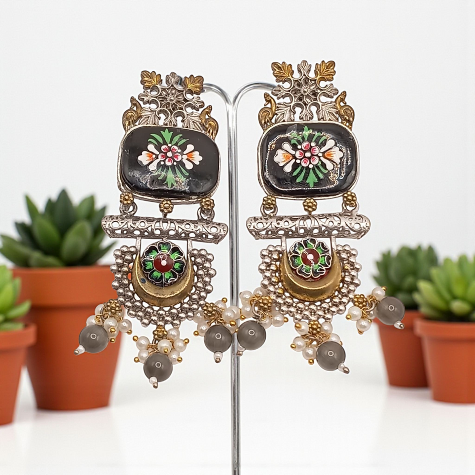 Hand-Painted Meenakari Dangler Chandelier with Antique Finish