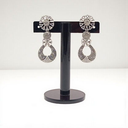 Floral Drop Earrings with Black Stone Accents