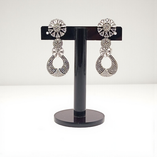 Floral Drop Earrings with Black Stone Accents