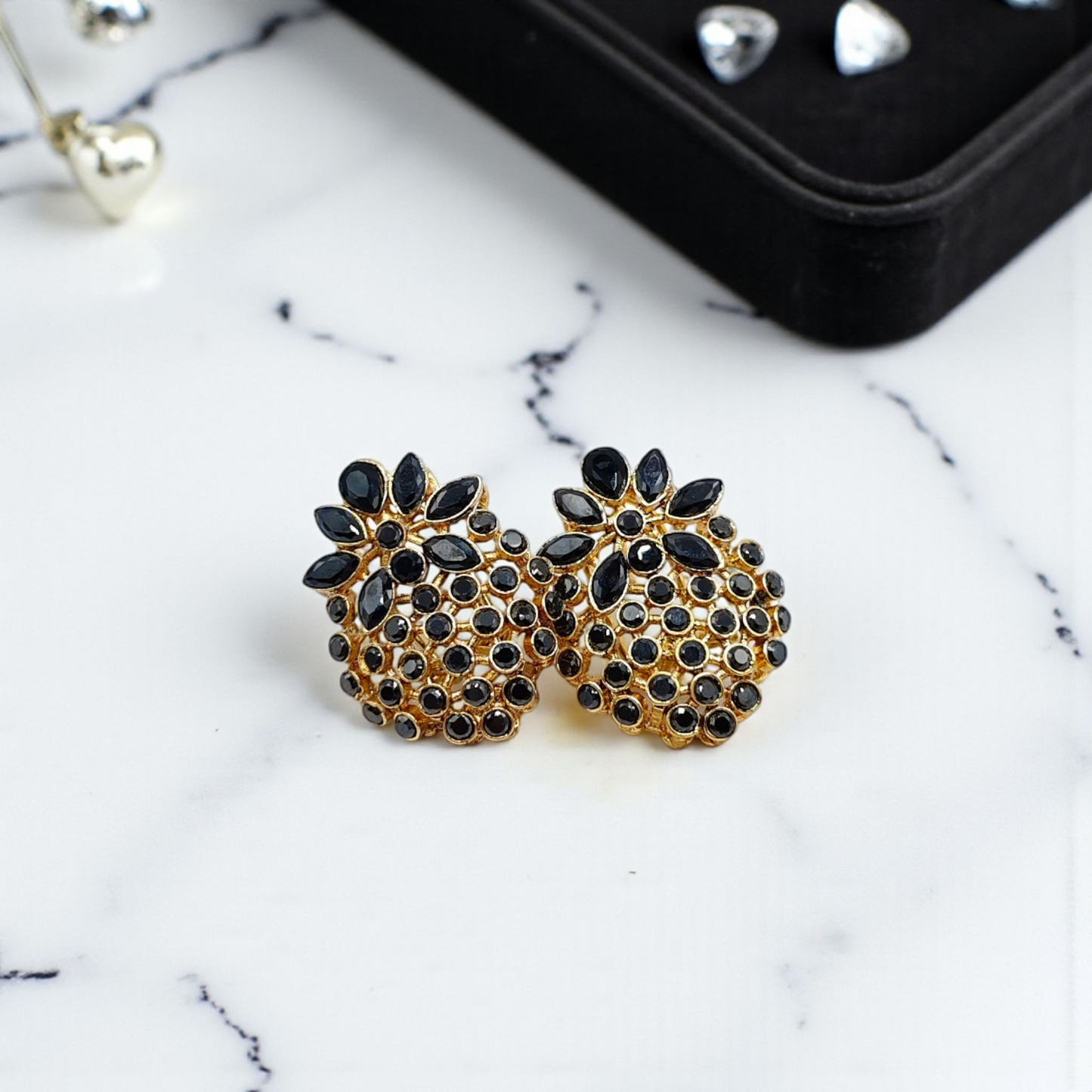Floral Cluster Stud Earrings with Premium Stones – Different Colours