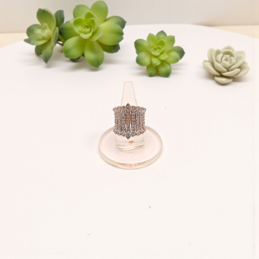 Elegant Silver Multi-Row Crystal Ring