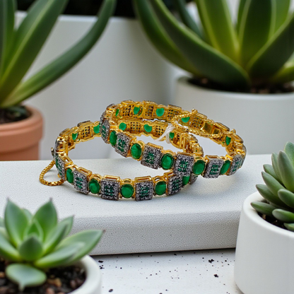 Premium Stone-Studded Square & Oval Cut Openable Bangles