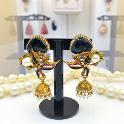Luxurious Kundan & Enamel Statement Jhumka Earrings – Multi-Color, Pearl Drops, Festive Wear Jewelry