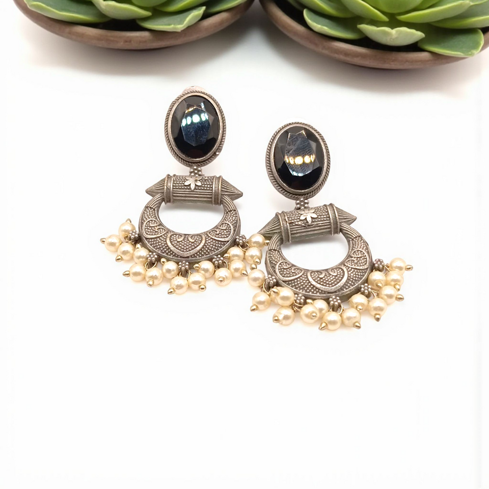 Antique Stone Chandelier Oxidize Hoop