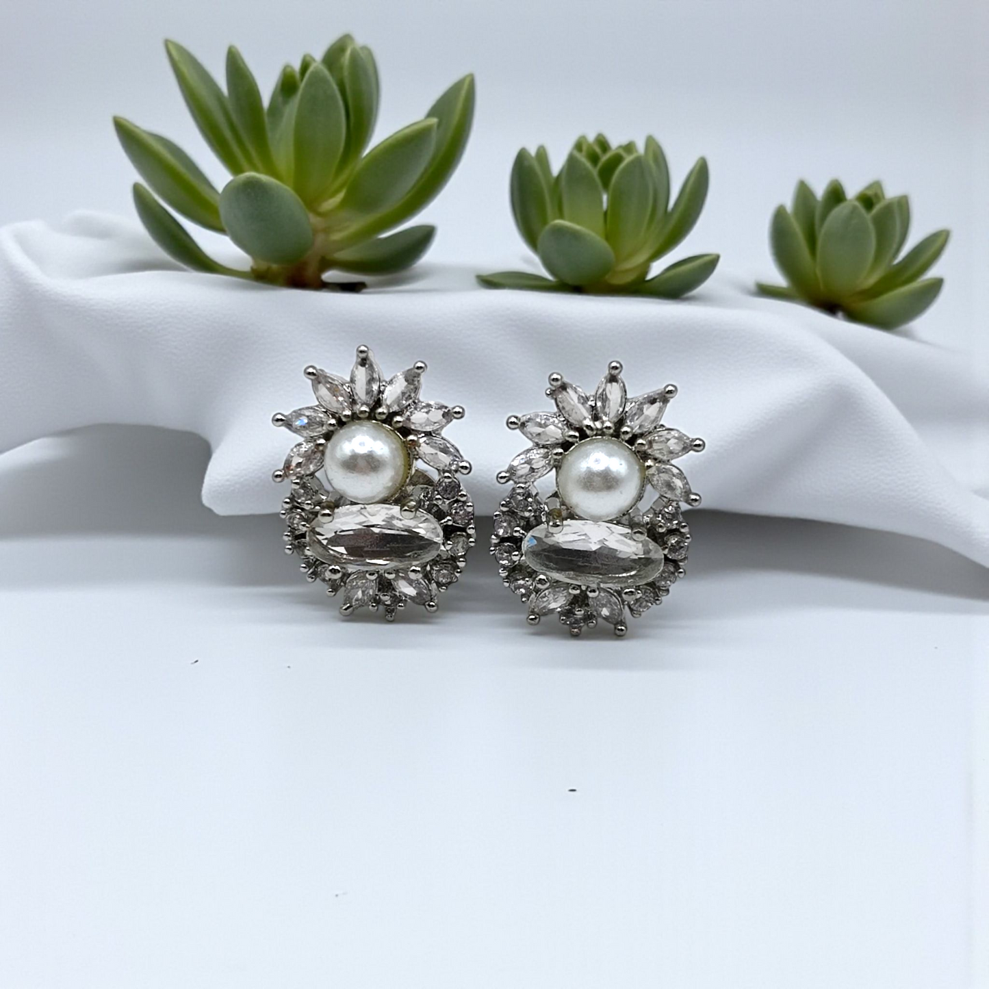 Elegant Sapphire & Pearl Bloom Studs