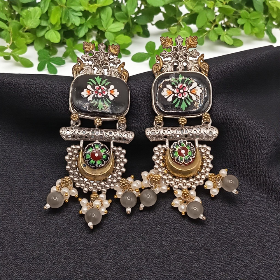 Hand-Painted Meenakari Dangler Chandelier with Antique Finish