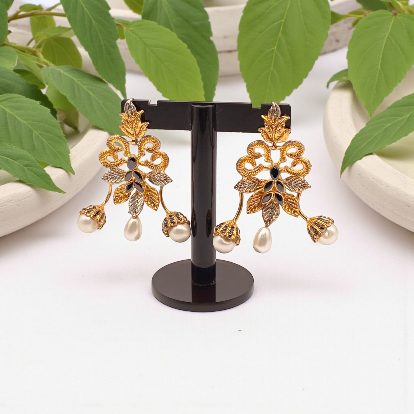 Regal Filigree Earrings with Pearl Drops
