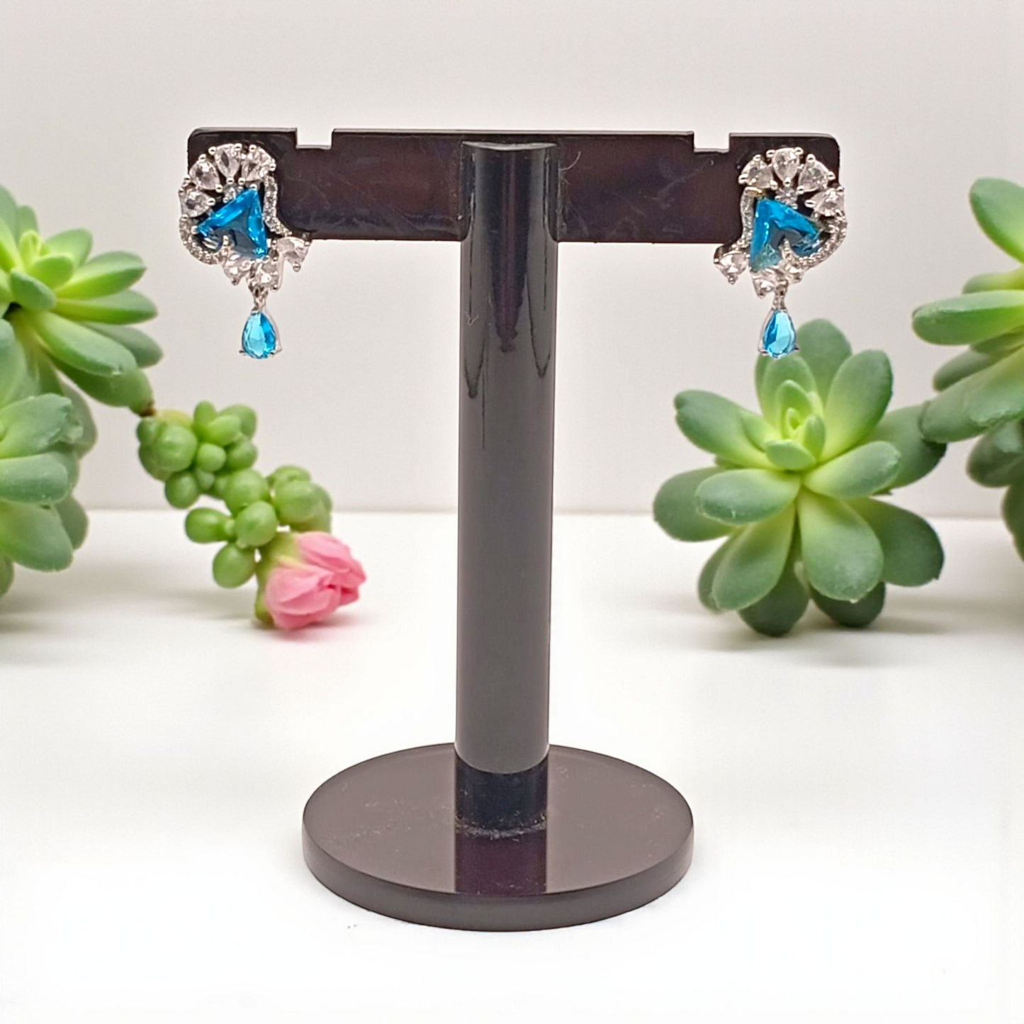 Sapphire Blue Drop Earrings with Diamond Accents