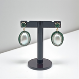 Oval Pearl Drop Chandelier with Green Crystal Accents