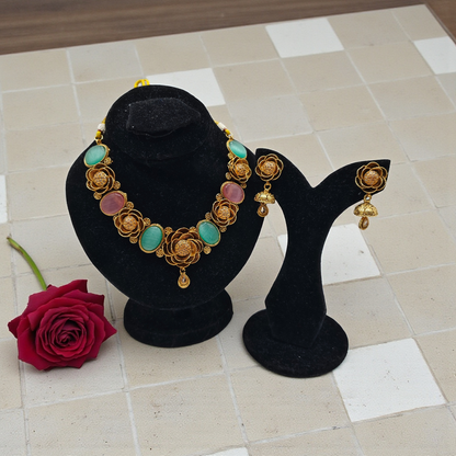 Pastel Bloom Necklace Set Gold Plated