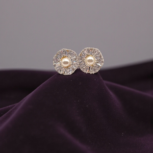 Elegant Pearl Center Studs with Crystal Halo