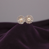 Elegant Pearl Center Studs with Crystal Halo