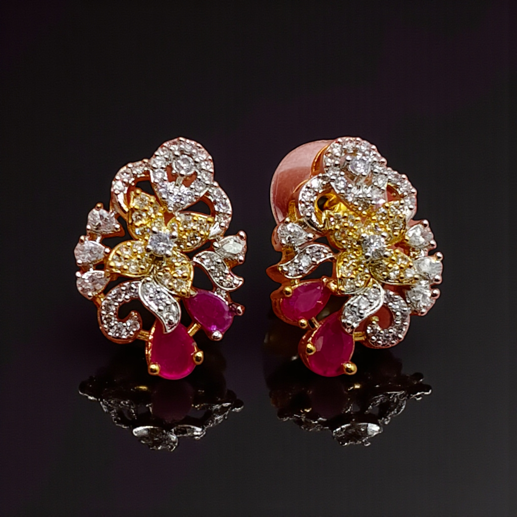 Crystal Floral Stud Earrings  Gold Plated Luxury Earrings