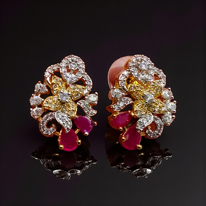 Crystal Floral Stud Earrings  Gold Plated Luxury Earrings