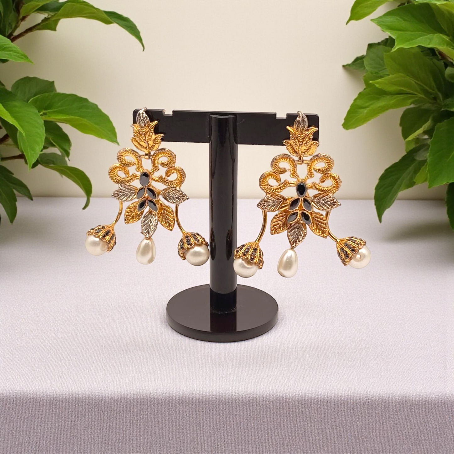 Regal Filigree Earrings with Pearl Drops