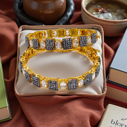 Premium Stone-Studded Square & Oval Cut Openable Bangles