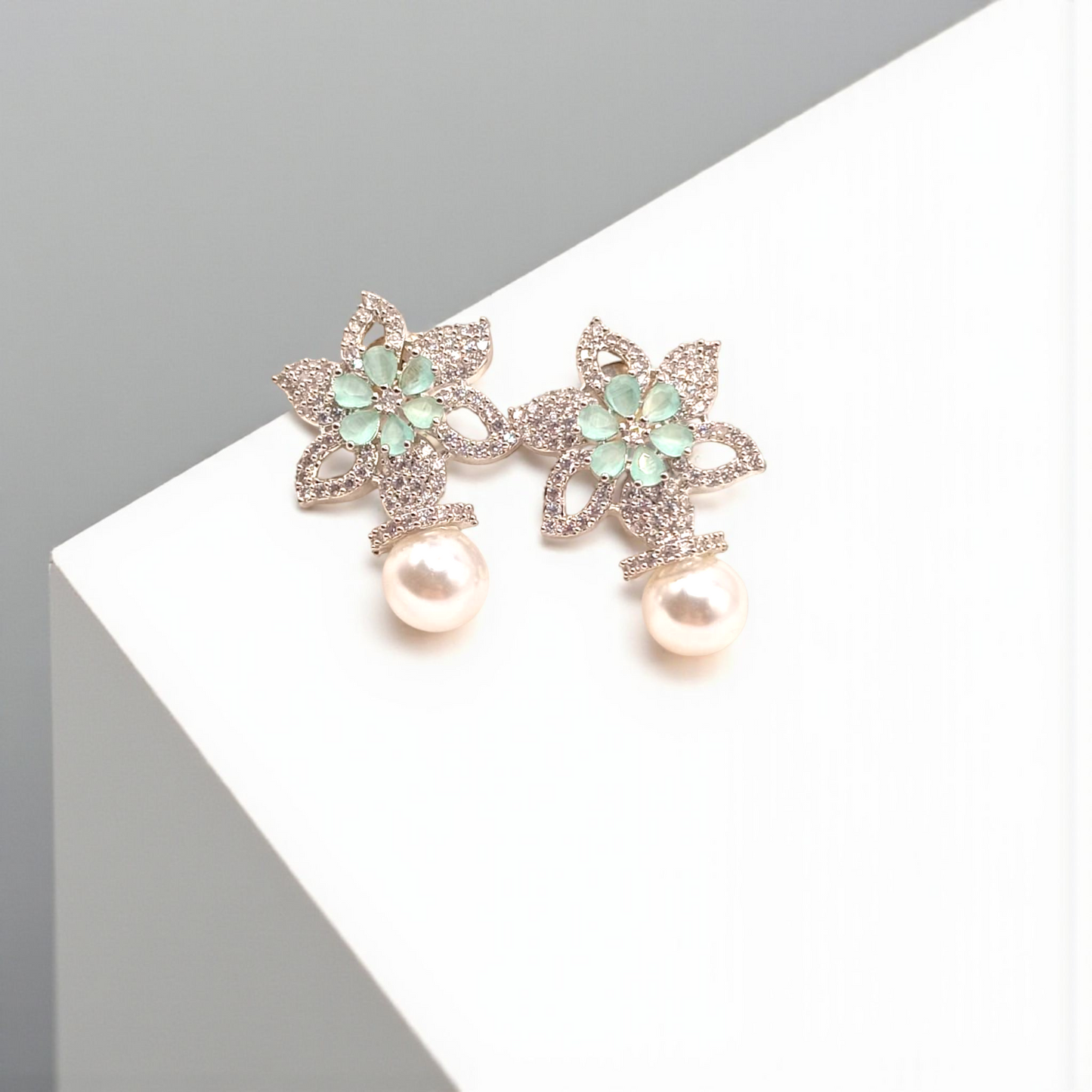 Floral Crystal Studs with Pearl Drop