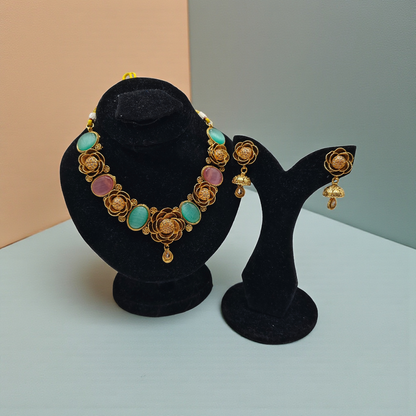 Pastel Bloom Necklace Set Gold Plated
