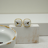 Classic White Enamel Studs with Gold Accent