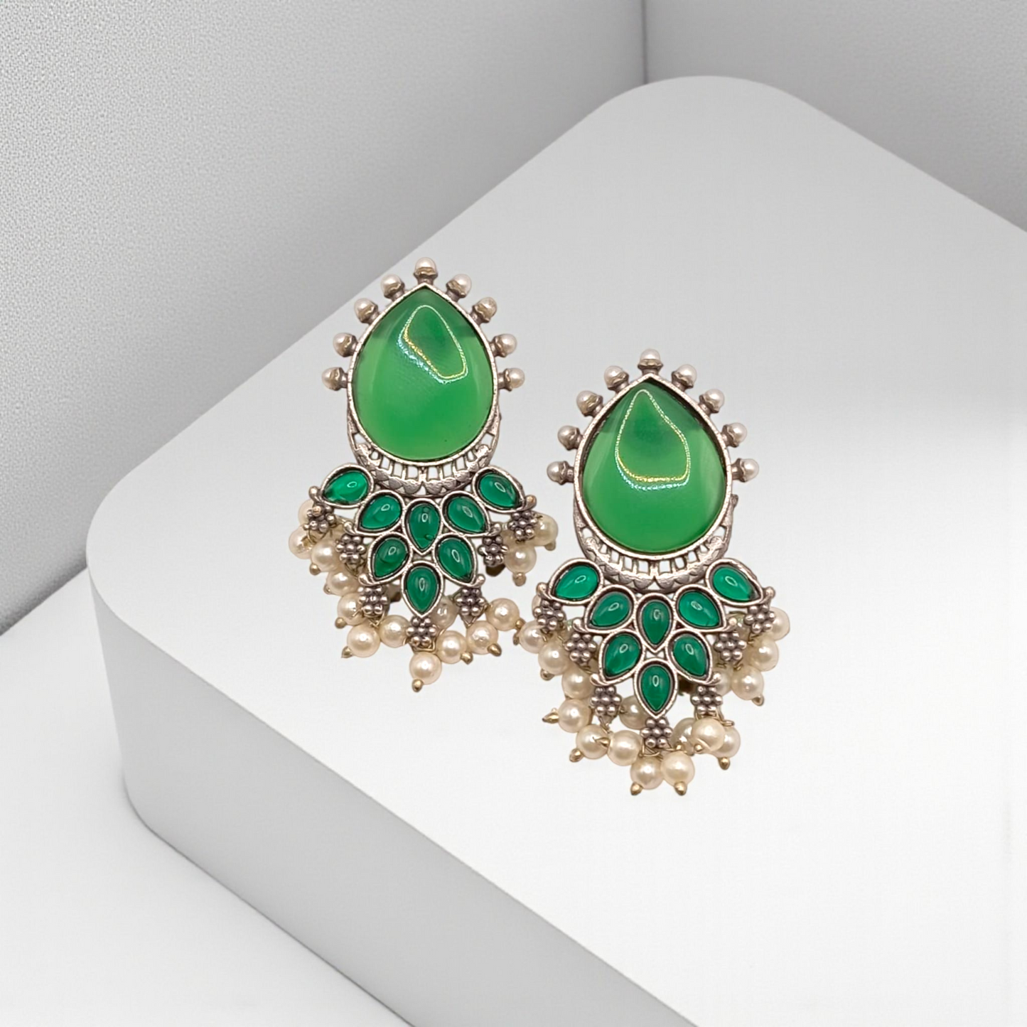 Mirror Drop Earrings with Pearl Clusters