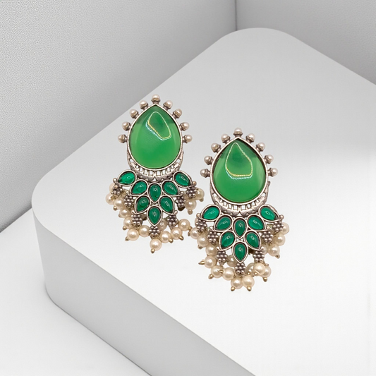 Mirror Drop Earrings with Pearl Clusters