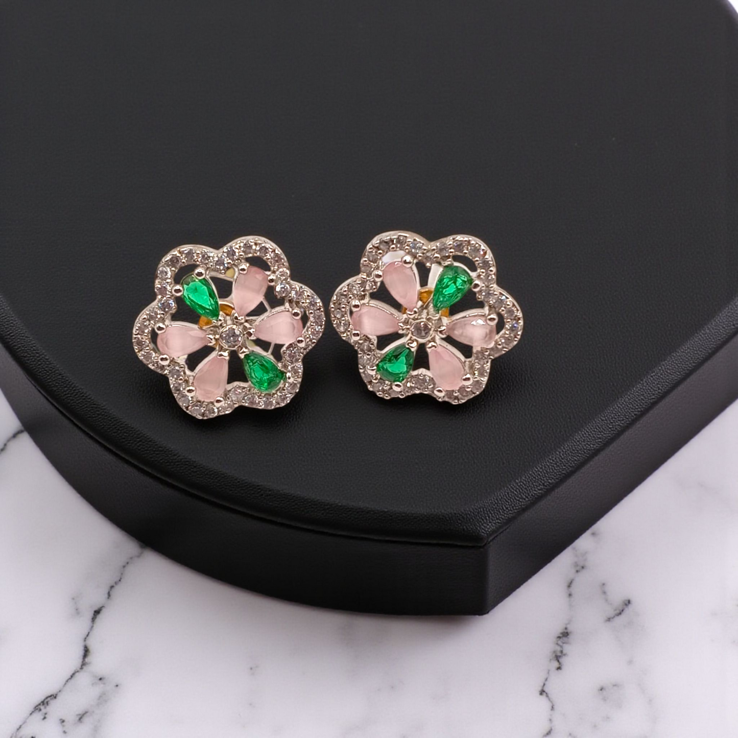 Blossom Garden Pink & Green Stud Earrings