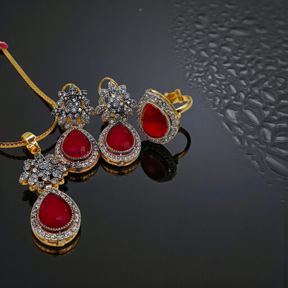 Luxury Teardrop Stone Pendant Set with Earrings – Gold Plated