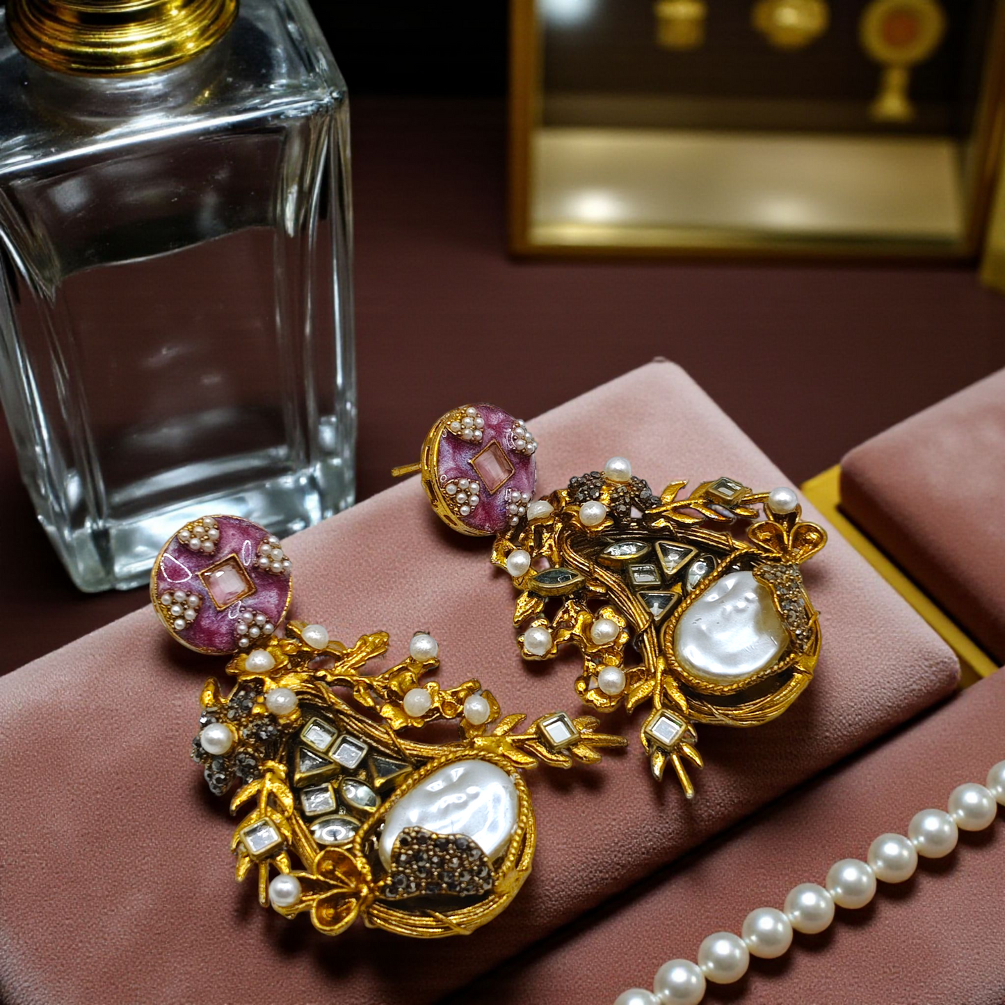 Luxury Statement Pearl & Stone Earrings – Vintage Royal Collection(4 design)